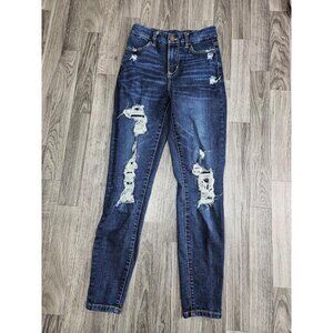 (3/$35) No Boundaries Jeans Womens 1 Dark Wash Blue Distressed Ripped Skinny